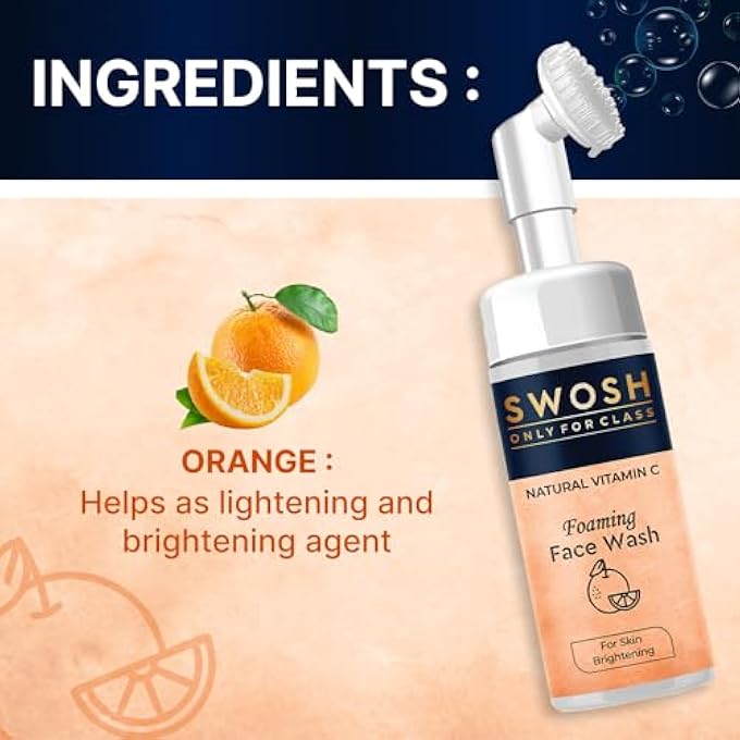 SWOSH NATURAL VITAMIN C FOAMING FACE WASH FOR PIMPLE PRONE & OILY SKIN - NO PARABENS, SULPHATE, SILICONES & COLOUR (WITH BUILT-IN FACE BRUSH), 100 ML - Image 3